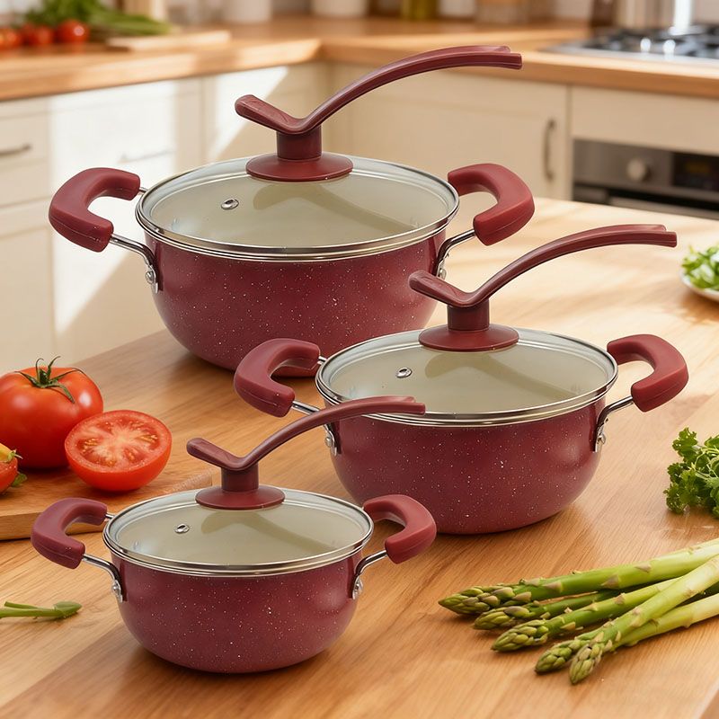 HotChef Set of 6PCS Non-stick Iron Marble Coating Cookware Set  Sufuria Set Cooking Pot Soup Pots Set Suitable for Induction Cookers (3PCS 18/20/22CM Pots+3PCS Lids)  TTG122