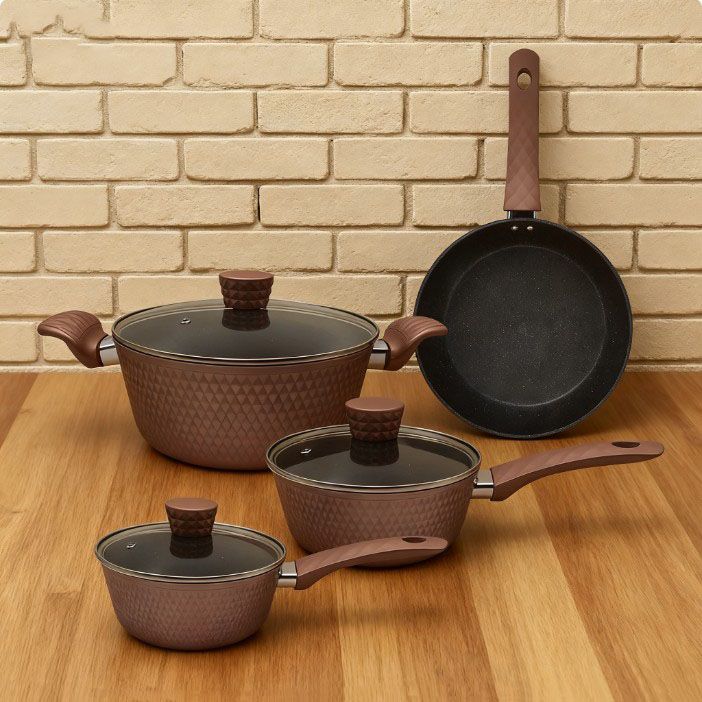 HotChef Set of 7PCS Non-stick Aluminum Marble Coating Cookware Set Sufuria Set Cooking Pot Soup Pots Set (3PCS 18/20/24CM Pots+1PC 24CM Pan+3PCS Lids)