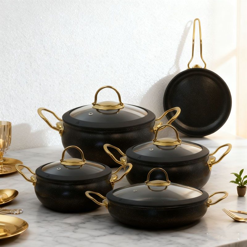 【On Sale】Set of 9PCS Non-Stick  Aluminum Cookware Set Non-Stick Cookware Set Sufuria Set Nonstick Pots Soup Pot Milk Frypan Pot  Set (4PCS 20/24/28/28 Pots+1PC 26CM Pan + 4PCS Lids)