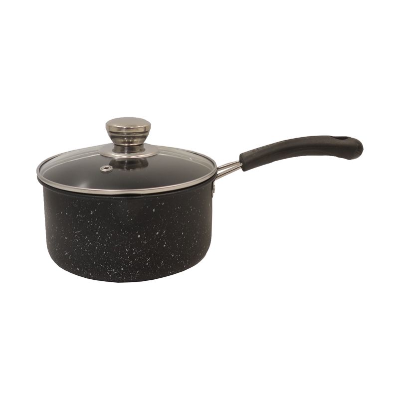 Set of 10PCS Non-stick Iron Marble Coating Cookware Set Sufuria Set Cooking Pot Set Suitable for Induction Cookers (5PCS 16/18/20/22/24CM Pots+5PCS Glass Lids)