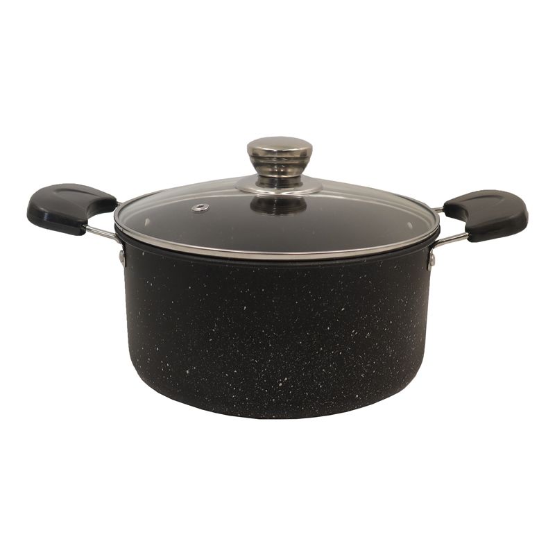 Set of 10PCS Non-stick Iron Marble Coating Cookware Set Sufuria Set Cooking Pot Set Suitable for Induction Cookers (5PCS 16/18/20/22/24CM Pots+5PCS Glass Lids)