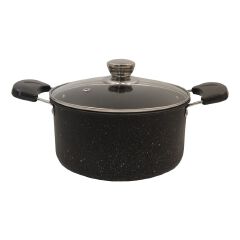 Set of 10PCS Non-stick Iron Marble Coating Cookware Set Sufuria Set Cooking Pot Set Suitable for Induction Cookers (5PCS 16/18/20/22/24CM Pots+5PCS Glass Lids)