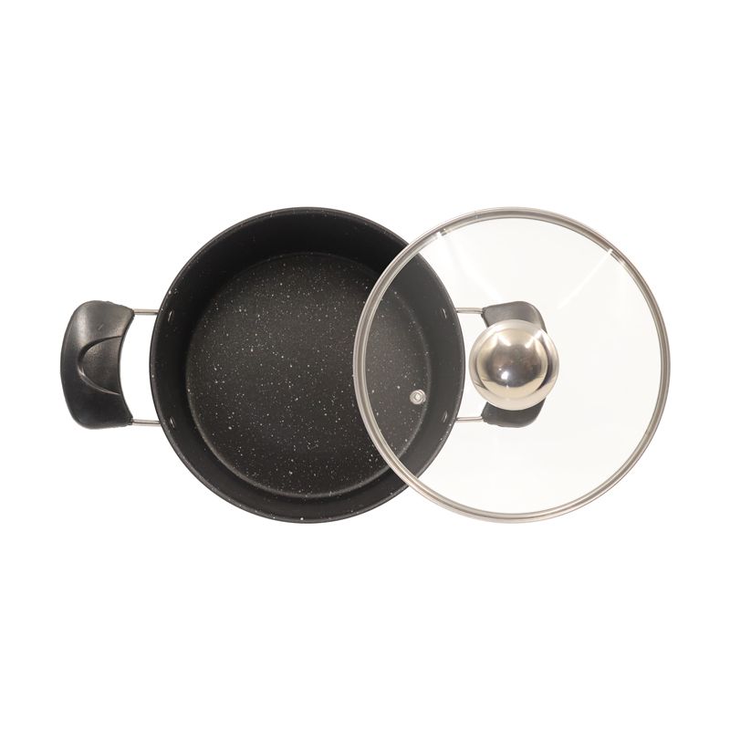 Set of 10PCS Non-stick Iron Marble Coating Cookware Set Sufuria Set Cooking Pot Set Suitable for Induction Cookers (5PCS 16/18/20/22/24CM Pots+5PCS Glass Lids)
