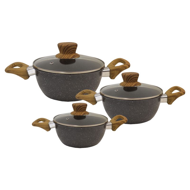 HotChef  Set of  6PCS  Non-stick Iron Marble Coating Cookware Set  Sufuria Set Cooking Pot Soup Pots Set Suitable for Induction Cookers (3PCS 18/20/22CM Pots+3PCS Lids) TTG160