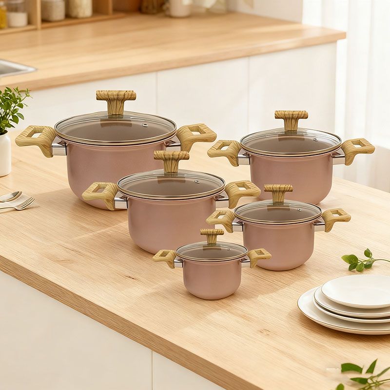 🎁ChristmasGift | 10PCS Seamless One-Piece Granite Coated Non-Stick Cookware Set (5PCS 18-26CM Pots+5PCS Lids) | PFOA-Free | All Cooktops Ready | For Soups/Stews/Daily Cooking | HotChef Sufuria Set