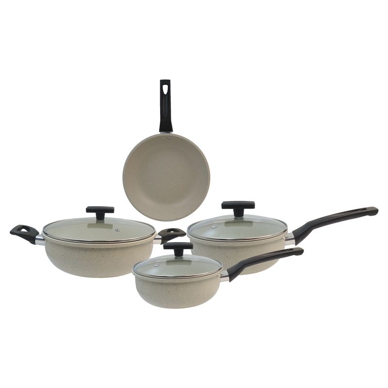 【On Sale】HotChef Set of 7PCS Non-stick Aluminum Marble Coating Cookware Set  Sufuria Set Cooking Pot Soup Pots Set (3PCS 18/20/24CM Pots+1PC 24CM Pan+3PCS Lids)