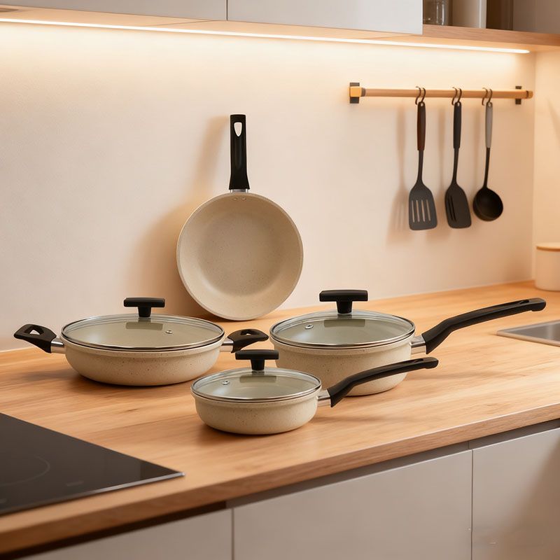 【On Sale】HotChef Set of 7PCS Non-stick Aluminum Marble Coating Cookware Set  Sufuria Set Cooking Pot Soup Pots Set (3PCS 18/20/24CM Pots+1PC 24CM Pan+3PCS Lids)