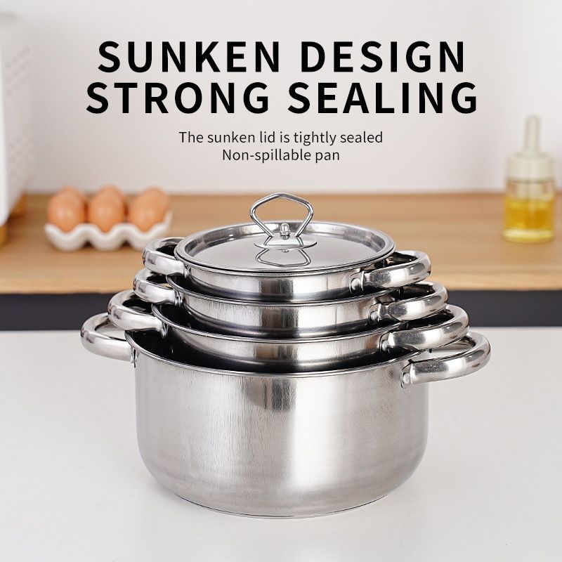 Set of 35PCS Non-stick Stainless Steel Cookware Set Cooking Pot Set Sufuria Set (18-18-20-22-26-26 pots+6PCS Lids+ 23PCS Stainless Steel Spoon fork Knife Spatula Set)