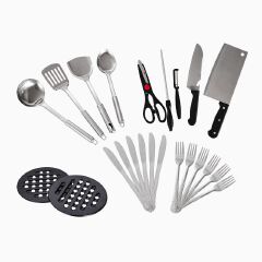 Set of 35pcs Non-stick Stainless Steel Cookware Set Cooking Pot Set Sufuria Set (6pcs 18-18-20-22-26-26 Pots+6pcs Lids+ 23pcs Accessories Include Spoons forks Knife Spatula  Heat Insulation Pad)