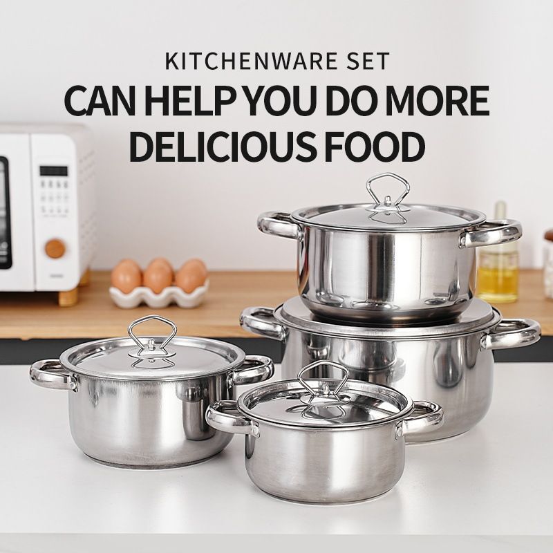 Set of 35PCS Non-stick Stainless Steel Cookware Set Cooking Pot Set Sufuria Set (18-18-20-22-26-26 pots+6PCS Lids+ 23PCS Stainless Steel Spoon fork Knife Spatula Set)