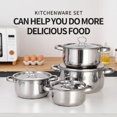 Set of 35pcs Non-stick Stainless Steel Cookware Set Cooking Pot Set Sufuria Set (6pcs 18-18-20-22-26-26 Pots+6pcs Lids+ 23pcs Accessories Include Spoons forks Knife Spatula  Heat Insulation Pad)
