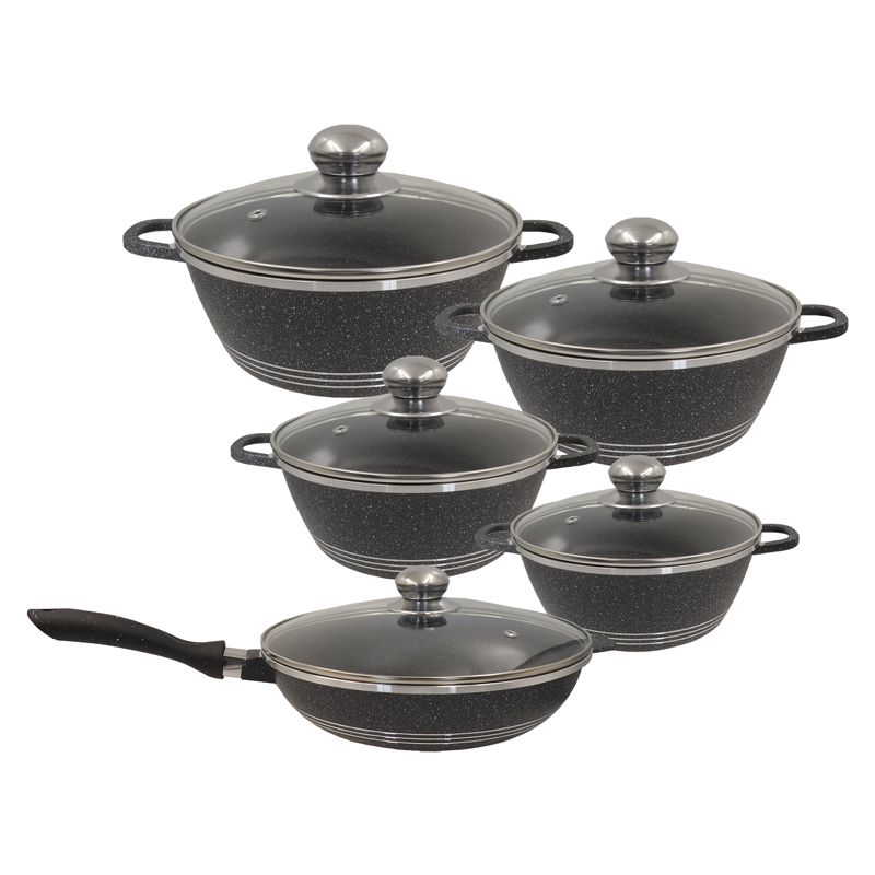 【On Sale】HotChef Set of 10PCS Non-Stick Die Cast Aluminum Thickened and Large Size Cookware Set Sufuria Set Soup Pot Milk Pot and Frying Pans Set (5PCS 20/24/28/32CM Pots+1PC 28CM Pan +5PCS Lids)