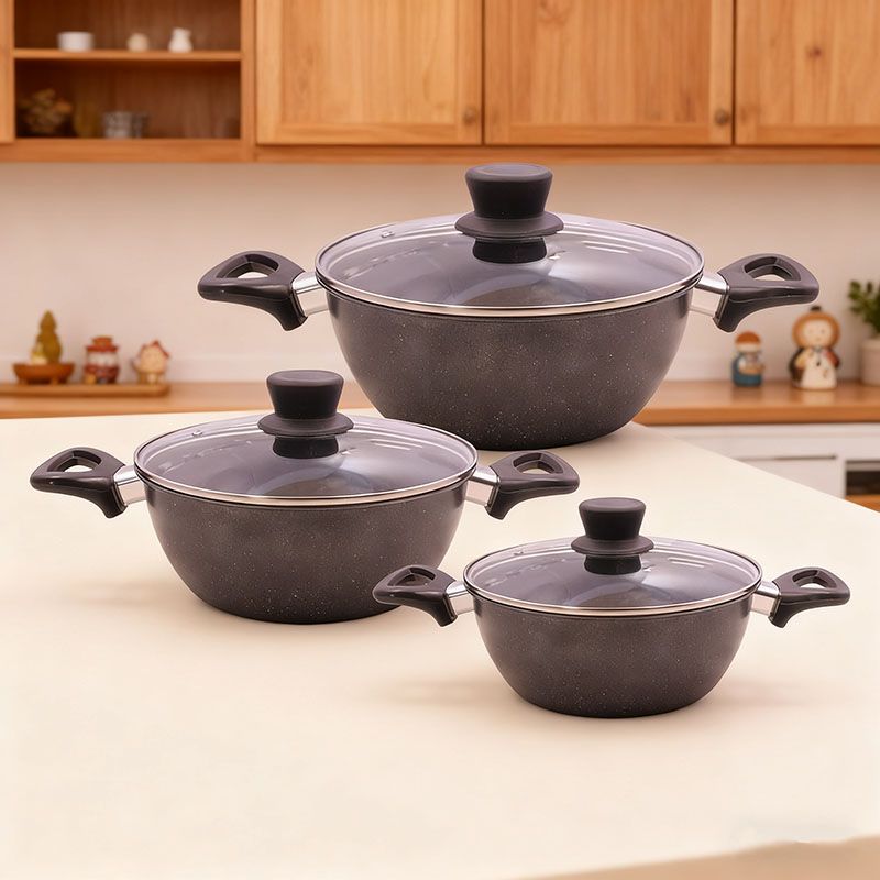 HotChef   Set of 6PCS Non-stick Iron Granite Coating  Cookware Set Sufuria Set Cooking Pot Set (3PCS 18/20/22CM Pots +3PCS Lids) TTG162