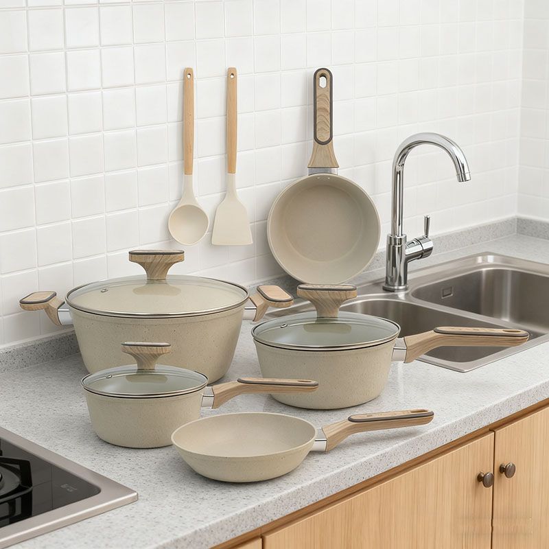 【On Sale】HotChef Set of 10PCS Non-stick Aluminum Marble Coating Cookware Set Sufuria Set Cooking Pot Soup Pots Set (18cm/20cm sauce pan +24cm Casserole +20cm/28 fry pan +3PCS Lids+2PCS Accessories)