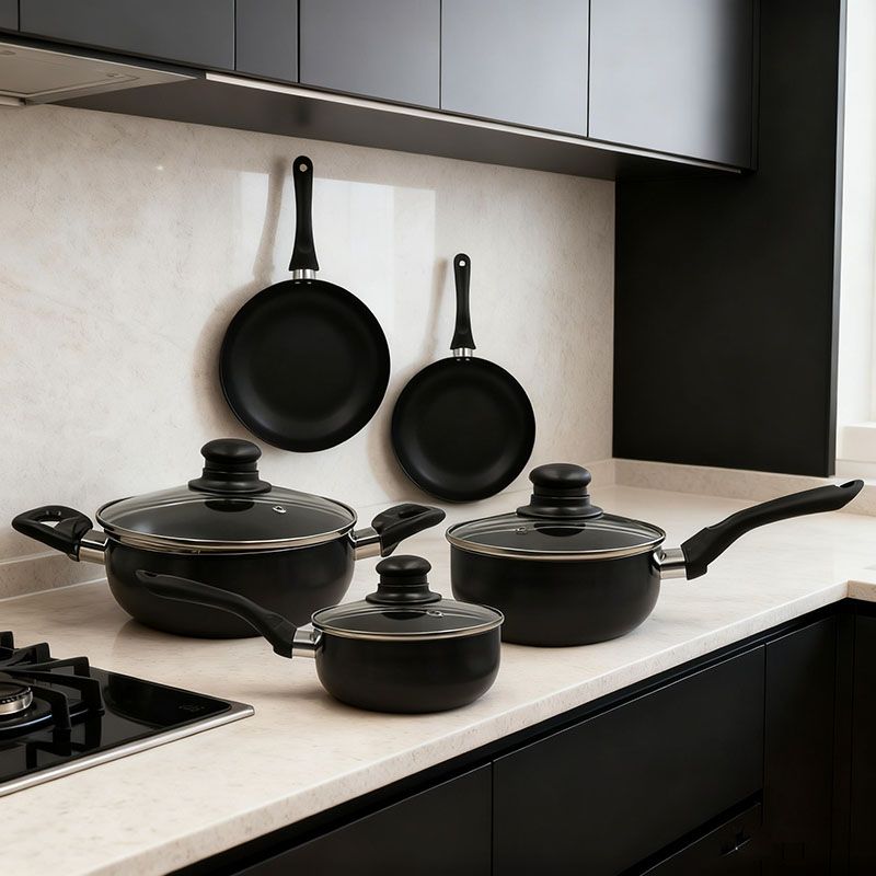 HotChef Set of 8PCS Non-stick Aluminum Cookware Set Sufuria Set Cooking Pot Soup Pots Set (3PCS 16/18/20CM Pots+2PCS 20/26 Pans+3PCS Lids)