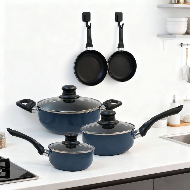 HotChef Set of 8PCS Non-stick Aluminum Cookware Set Sufuria Set Cooking Pot Soup Pots Set (3PCS 16/18/20CM Pots+2PCS 20/26 Pans+3PCS Lids)