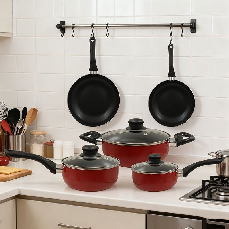 HotChef Set of 8PCS Non-stick Aluminum Cookware Set Sufuria Set Cooking Pot Soup Pots Set (3PCS 16/18/20CM Pots+2PCS 20/26 Pans+3PCS Lids)