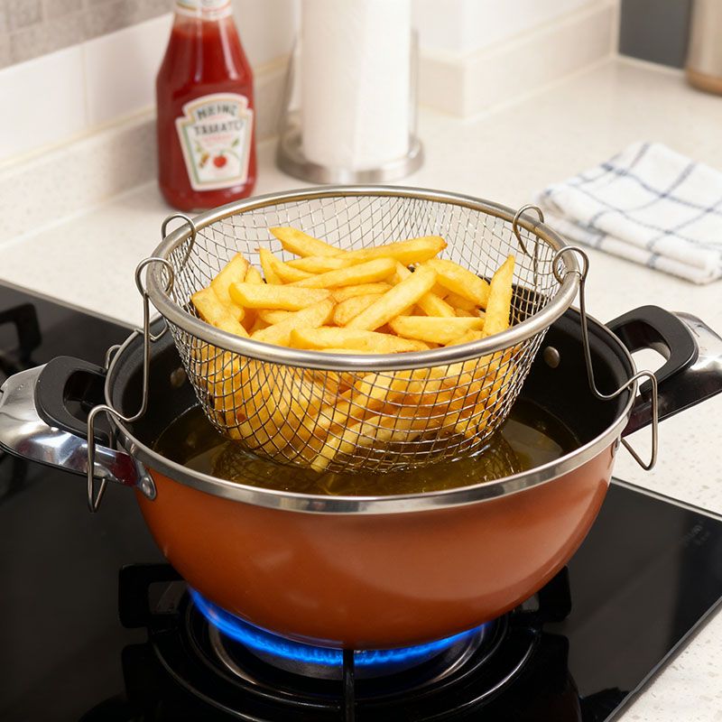 HotChef Set of 2PCS  24CM Non-stick  Iron Multipurpose Pot Deep Fry Pan  With Convenient Fry Basket Suitable for Induction Cookers