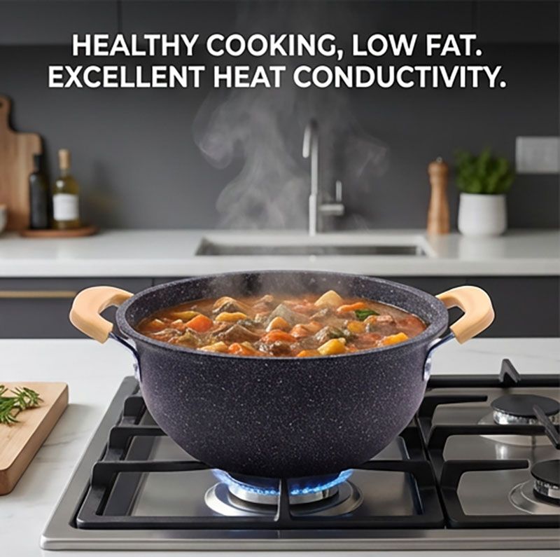 HotChef 10pcs  Natural Marble Coat Non-stick Iron Cookware Set Sufuria Set Cooking Pot Set  (5PCS 18/20/22/24/26CM Pots+5PCS Lids) - PFOA-Free Even Heating Easy to Clean Adaptable to Various Stoves