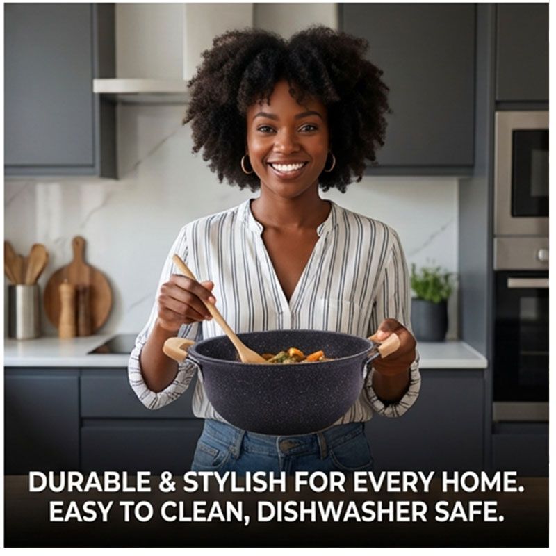 HotChef 10pcs  Natural Marble Coat Non-stick Iron Cookware Set Sufuria Set Cooking Pot Set  (5PCS 18/20/22/24/26CM Pots+5PCS Lids) - PFOA-Free Even Heating Easy to Clean Adaptable to Various Stoves