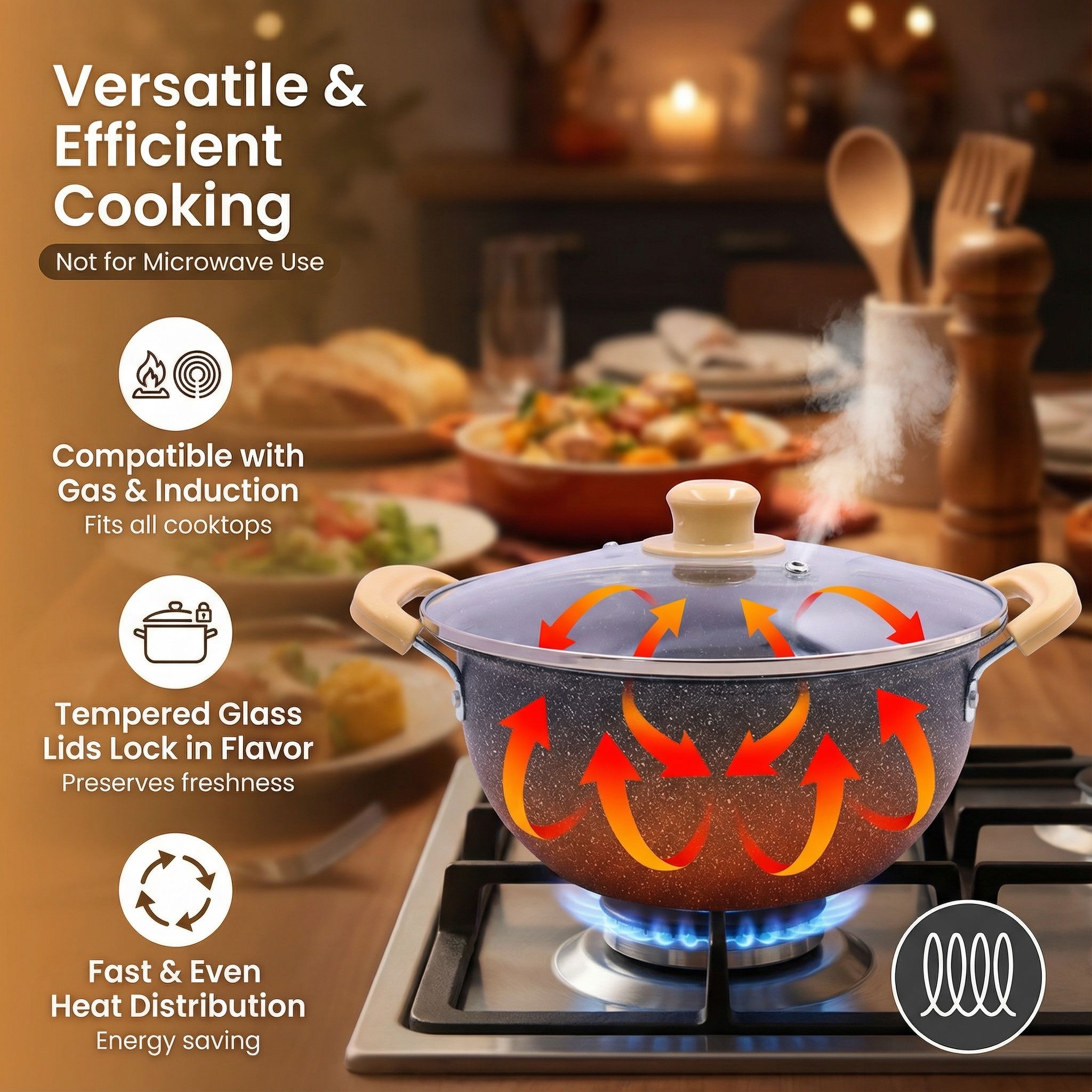 [ChristmasGift]10PCS Marble Coated PFOA-Free Non-Stick Cooking Pot Set (5PCS 18-26cm+5PCS Lids) | Even Heating & Easy Clean | For Soups/Stews/Daily Cooking | Iron Cookware Set | HotChef Sufuria Set