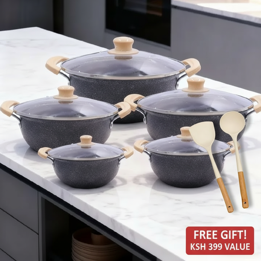 🎁Free Gift | 10PCS Marble Coated PFOA-Free Non-Stick Cooking Pot Set (5PCS 18-26cm+5PCS Lids) | Even Heating & Easy Clean | For Soups/Stews/Daily Cooking | Iron Cookware Set | HotChef Sufuria Set