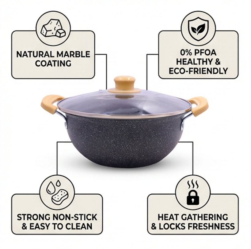 🎁ChristmasGift | 10PCS Marble Coated PFOA-Free Non-Stick Cooking Pot Set (5PCS 18-26cm+5PCS Lids) | Even Heating & Easy Clean | For Soups/Stews/Daily Cooking | Iron Cookware Set | HotChef Sufuria Set