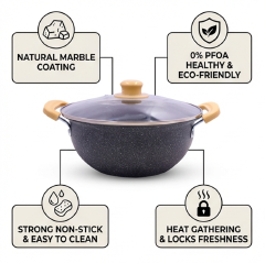 HotChef  TTG164 Sufuria Set 10PCS Marble Coated PFOA-Free Non-Stick Cooking Pot Set (5PCS 18-26cm+5PCS Lids) | Even Heating & Easy Clean | For Soups/Stews/Daily Cooking | Iron Cookware Set