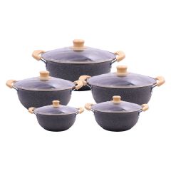 HotChef  TTG164 Sufuria Set 10PCS Marble Coated PFOA-Free Non-Stick Cooking Pot Set (5PCS 18-26cm+5PCS Lids) | Even Heating & Easy Clean | For Soups/Stews/Daily Cooking | Iron Cookware Set