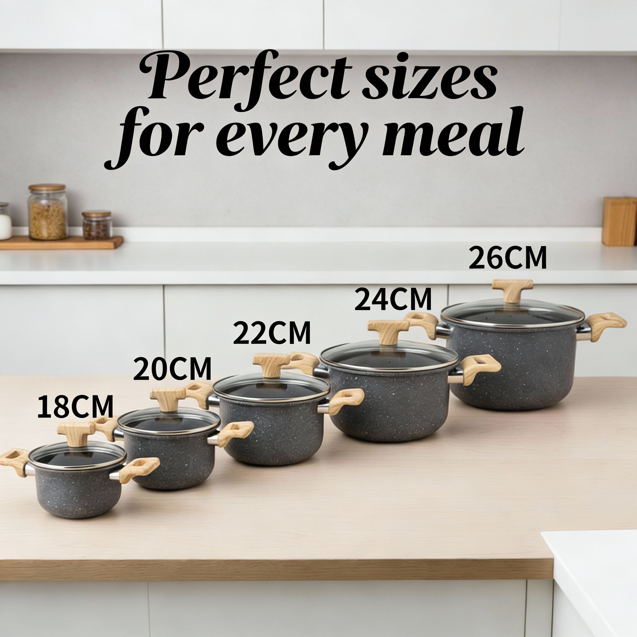 🎁ChristmasGift | 10PCS Seamless One-Piece Granite Coated Non-Stick Cookware Set (5PCS 18-26CM Pots+5PCS Lids) | PFOA-Free | All Cooktops Ready | For Soups/Stews/Daily Cooking | HotChef Sufuria Set