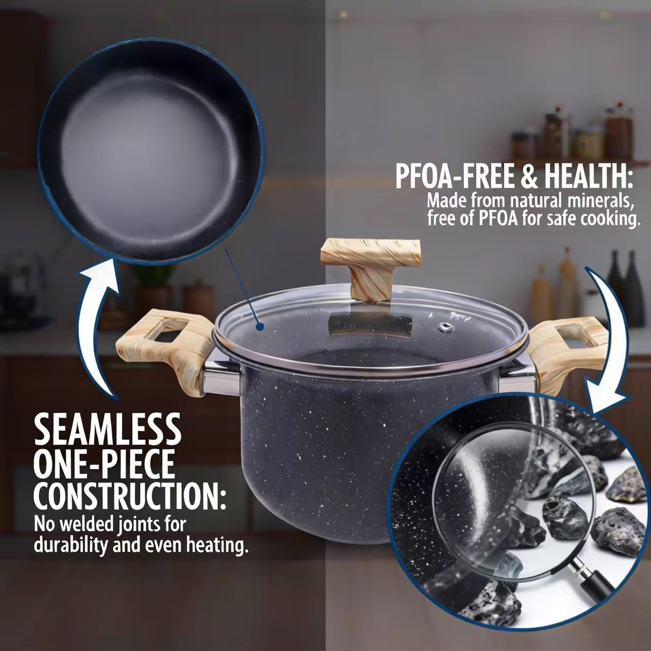 🎁ChristmasGift | 10PCS Seamless One-Piece Granite Coated Non-Stick Cookware Set (5PCS 18-26CM Pots+5PCS Lids) | PFOA-Free | All Cooktops Ready | For Soups/Stews/Daily Cooking | HotChef Sufuria Set