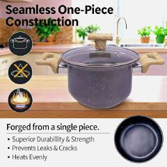 【On Sale】HotChef 10PCS Seamless One-Piece Granite Coated Non-Stick Cookware Set (5PCS 18-26CM Pots+5PCS Lids) | PFOA-Free | All Cooktops Ready | For Soups/Stews/Daily Cooking | HotChef Sufuria Set