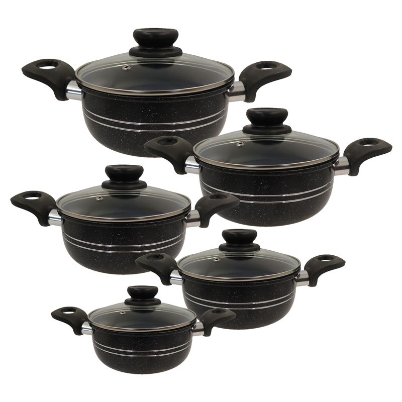 【On Sale】HotChef Set of 10PCS Non-stick Aluminum Marble Coating Die Casting Cookware Set Sufuria Set Cooking Pot Soup Pots Set (5PCS 18/20/22/24/26CM Pots+5PCS Lids)