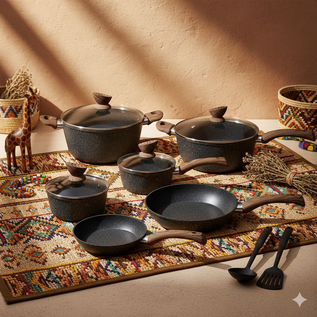 【On Sale】HotChef Set of 12PCS Non-stick Aluminum Marble Coating Cookware Set Sufuria Set Cooking Pot Soup Pots Set (3PCS 16/20/24/CM Pots+3PCS 20/24/28CM Pans+4PCS Lids+2PCS Accessories)