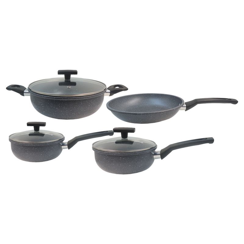 【On Sale】HotChef Set of 7PCS Non-stick Aluminum Marble Coating Cookware Set  Sufuria Set Cooking Pot Soup Pots Set (3PCS 18/20/24CM Pots+1PC 24CM Pan+3PCS Lids)