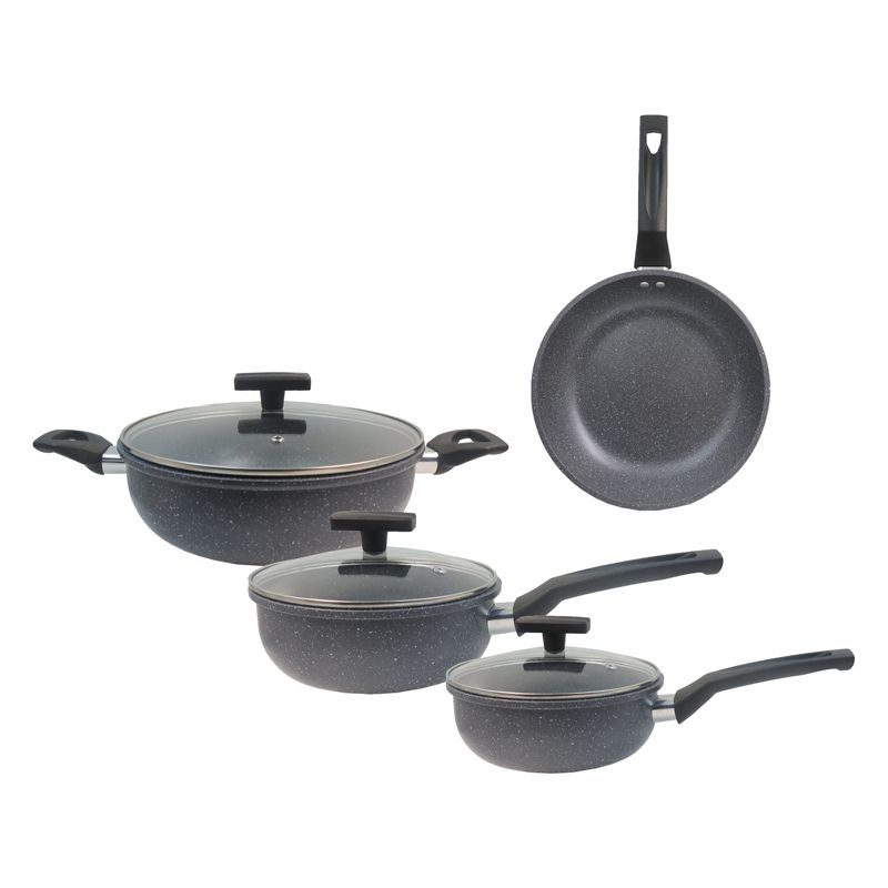 【On Sale】HotChef Set of 7PCS Non-stick Aluminum Marble Coating Cookware Set  Sufuria Set Cooking Pot Soup Pots Set (3PCS 18/20/24CM Pots+1PC 24CM Pan+3PCS Lids)