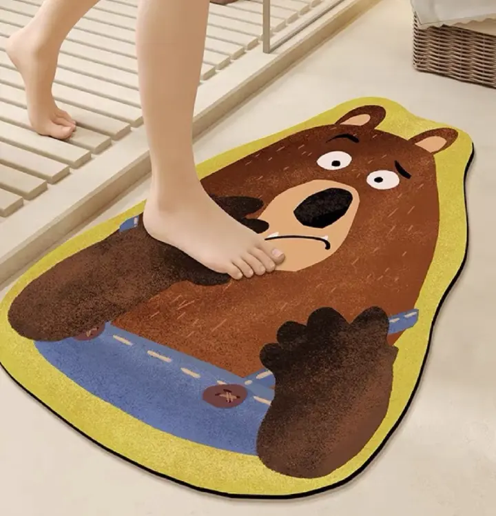 1pc Diatom Mud Cute Bear Cartoon Super Absorbent Bathroom Mat Non-Slip Toilet Pad Quick-Drying Floor Mat Home Bath Mat Shower Rug