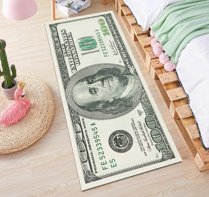 1pc 100 US Dollar Crystal Velvet Carpets Household Bedroom Bedside Kicthen Living Room Rugs Coffee Table Sofa Foyer Door Mats Money Rugs