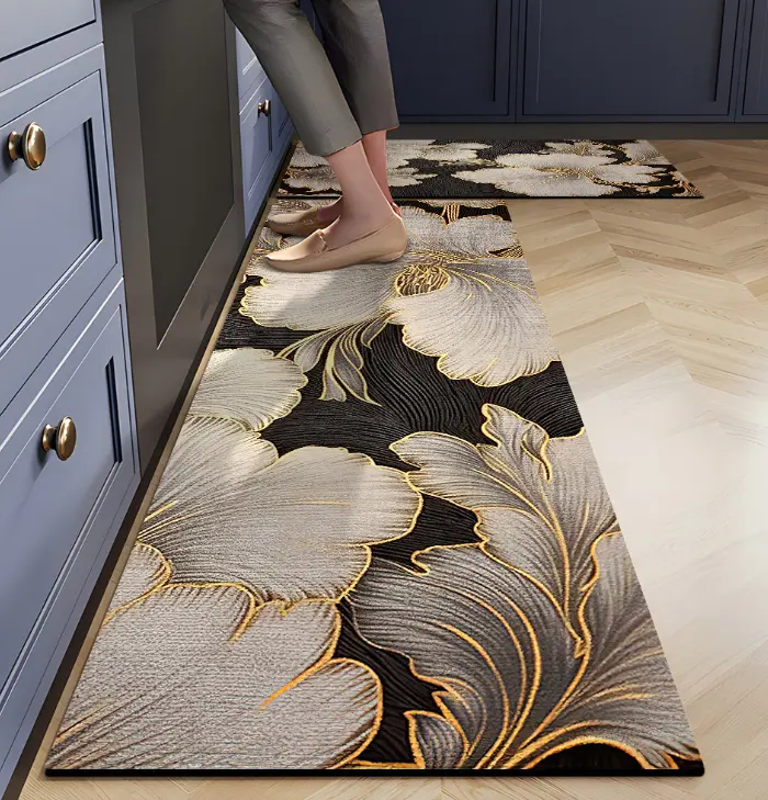 2pcs Luxury High-end Diatom Mud Kitchen Floor Mat Waterproof Oil-proof Dirty Resistant Home Carpet PVC Wear-resistant Rugs