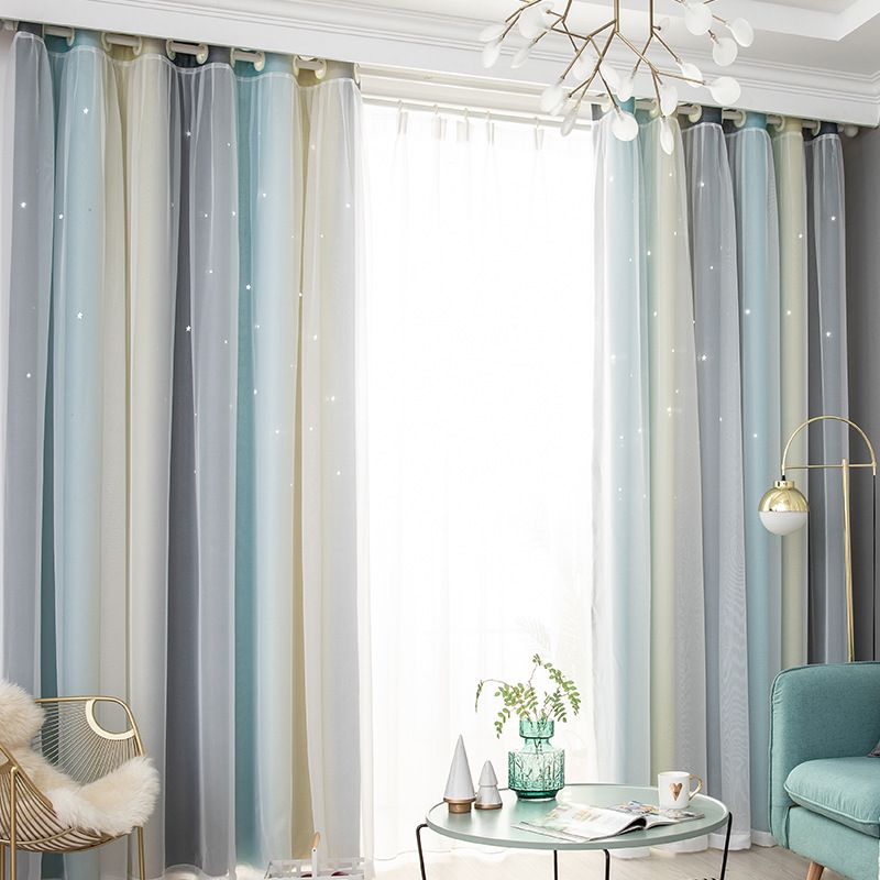 1pc Rainbow Ombre Star Cutouts Blackout Curtains High Blackout Curtains Grommet Top Double Layer Sheer Overlay Window Treatment