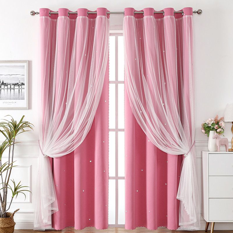 1pc Romantic Hollow-Out Stars Window Curtain Double Layer Blackout Curtains Grommet Top Window Treatment Curtain Panels for Living Room Bedroom