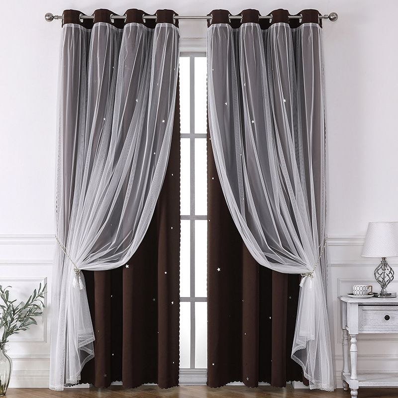 1pc Romantic Hollow-Out Stars Window Curtain Double Layer Blackout Curtains Grommet Top Window Treatment Curtain Panels for Living Room Bedroom