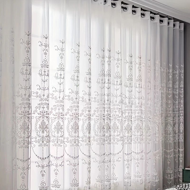 1pc White Embroidered Perforated Curtain Hanging Basket Semi Shading Living Room Bedroom Decoration