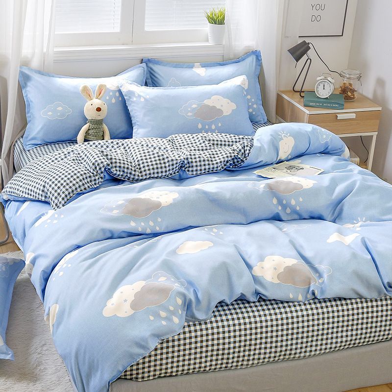 3/4pcs Washed Cotton Duvet Cover Set (NO Duvet&Pillow) Home Sky Blue Clouds Bed Sets Skin-friendly Comforter Covers Set