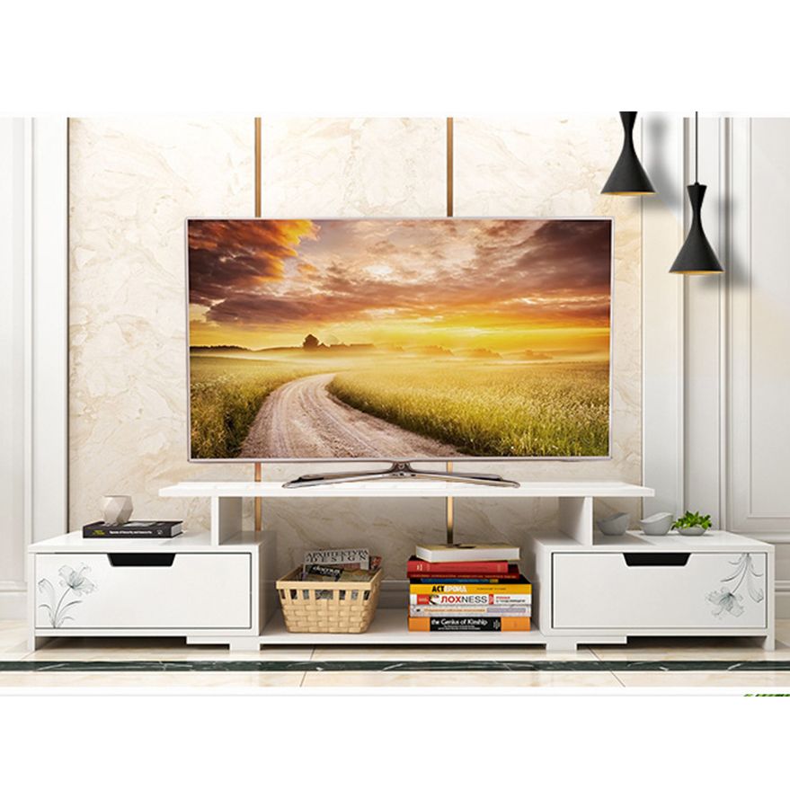 Modern Wooden Simple Tv Stands TVs up to 55" Luxury Living Room TV Cabinet Retractable Tv MDF Entertainment Center with Storage Shelves