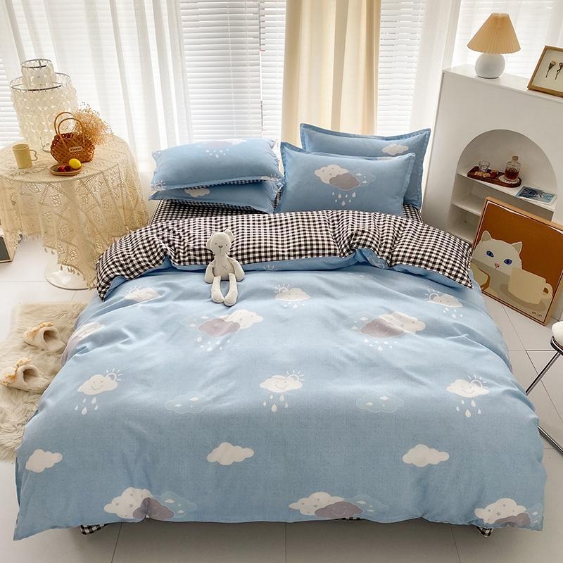 3/4pcs Washed Cotton Duvet Cover Set (NO Duvet&Pillow) Home Sky Blue Clouds Bed Sets Skin-friendly Comforter Covers Set