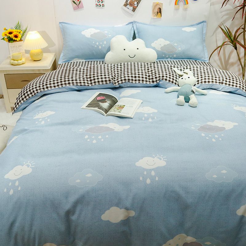 3/4pcs Washed Cotton Duvet Cover Set (NO Duvet&Pillow) Home Sky Blue Clouds Bed Sets Skin-friendly Comforter Covers Set