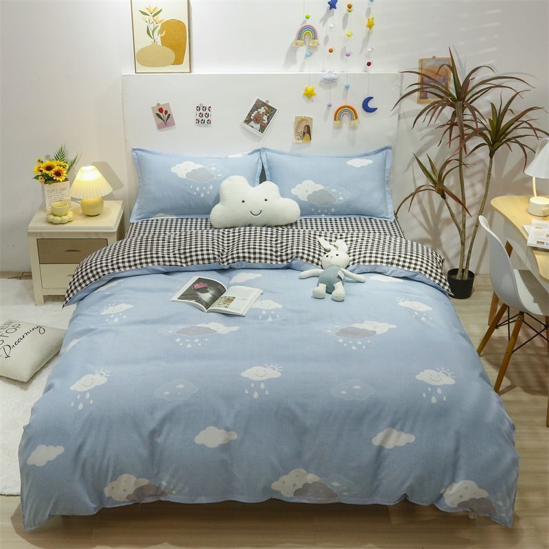 3/4pcs Washed Cotton Duvet Cover Set (NO Duvet&Pillow) Home Sky Blue Clouds Bed Sets Skin-friendly Comforter Covers Set