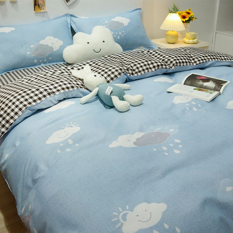 3/4pcs Washed Cotton Duvet Cover Set (NO Duvet&Pillow) Home Sky Blue Clouds Bed Sets Skin-friendly Comforter Covers Set