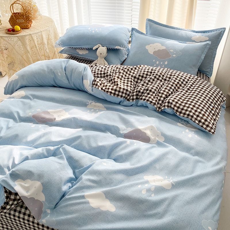 3/4pcs Washed Cotton Duvet Cover Set (NO Duvet&Pillow) Home Sky Blue Clouds Bed Sets Skin-friendly Comforter Covers Set